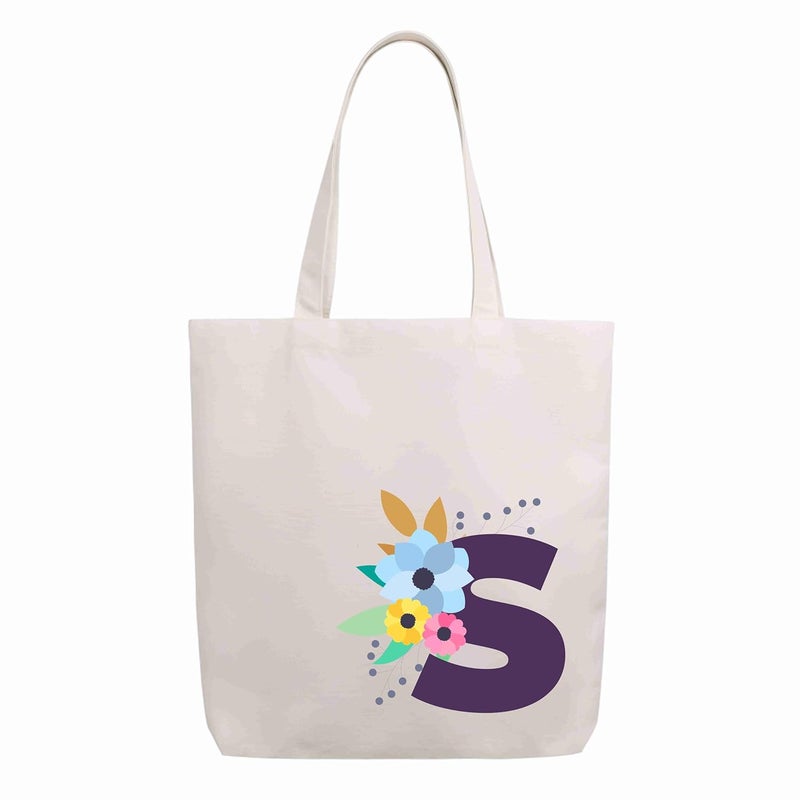 Roundsun Magnetic Button Closure Alphabet Printed Cotton Canvas Vertical Tote Bag | 300 GSM Cloth | No Zipper | No Inner Pocket | Multi-Purpose Bag | Reusable | Eco Friendly Yet Trendy - Image 1