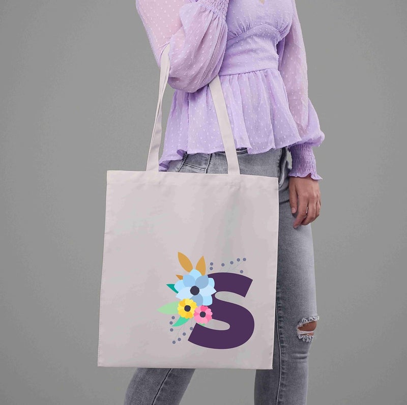 Roundsun Magnetic Button Closure Alphabet Printed Cotton Canvas Vertical Tote Bag | 300 GSM Cloth | No Zipper | No Inner Pocket | Multi-Purpose Bag | Reusable | Eco Friendly Yet Trendy - Image 4