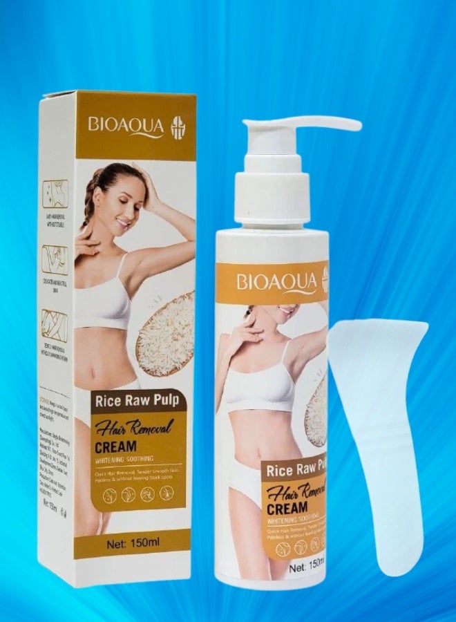 BIOAQUA 150ml Rice Raw Pulp Whitening Soothing Hair Removal Cream Whole Body Underarm Legs Painless Gentle Hair Remove Smoothing Brighten Organic Rice Raw Pulp Removal Cream Fast Acting and Non Irritating Hair Removal Cream - Image 1