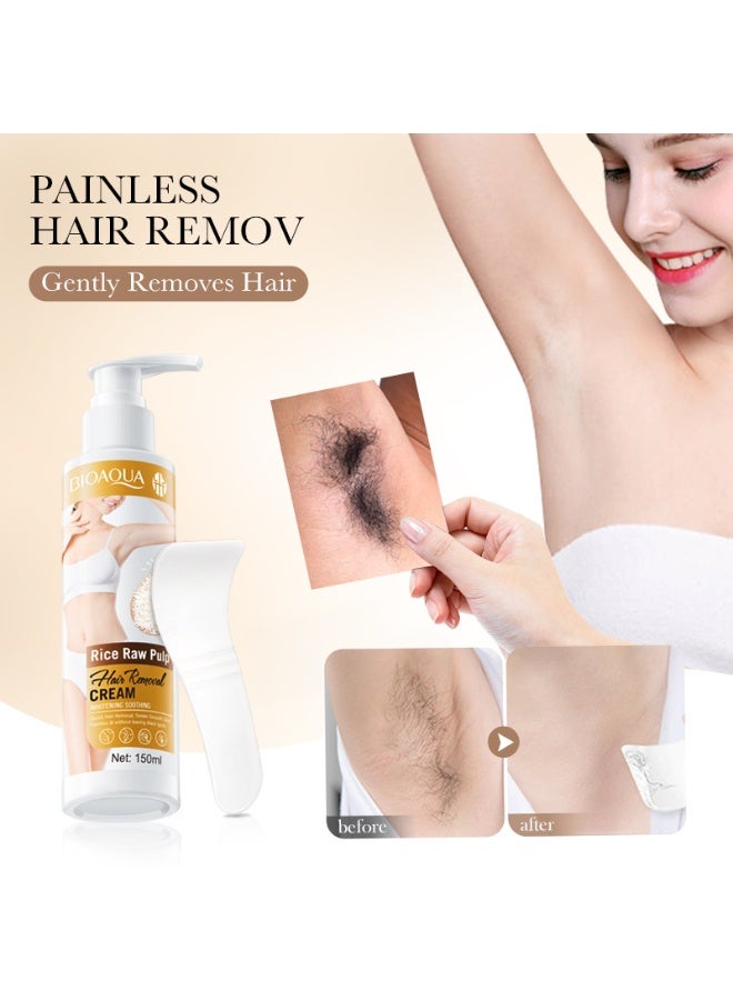 BIOAQUA 150ml Rice Raw Pulp Whitening Soothing Hair Removal Cream Whole Body Underarm Legs Painless Gentle Hair Remove Smoothing Brighten Organic Rice Raw Pulp Removal Cream Fast Acting and Non Irritating Hair Removal Cream - Image 5