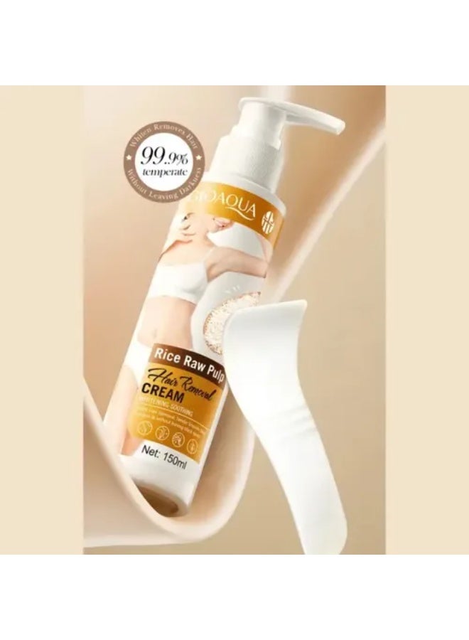 BIOAQUA 150ml Rice Raw Pulp Whitening Soothing Hair Removal Cream Whole Body Underarm Legs Painless Gentle Hair Remove Smoothing Brighten Organic Rice Raw Pulp Removal Cream Fast Acting and Non Irritating Hair Removal Cream - Image 2