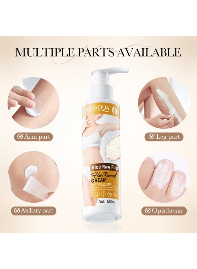 BIOAQUA 150ml Rice Raw Pulp Whitening Soothing Hair Removal Cream Whole Body Underarm Legs Painless Gentle Hair Remove Smoothing Brighten Organic Rice Raw Pulp Removal Cream Fast Acting and Non Irritating Hair Removal Cream - Image 4