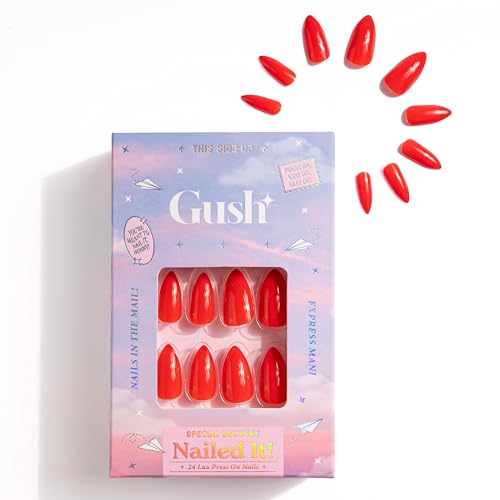Gush Beauty Press On Nails | Reusable Extensions | Artificial Nails Set | Long Lasting Design | Glue Tabs and nail glue included | Pack of 24 Nails | For women (Candy Apple Red - Medium Almond) - Image 4
