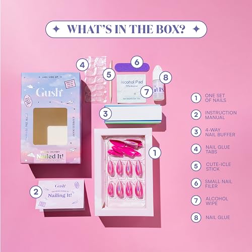 Gush Beauty Press On Nails | Reusable Extensions | Artificial Nails Set | Long Lasting Design | Glue Tabs and nail glue included | Pack of 24 Nails | For women (Candy Apple Red - Medium Almond) - Image 2