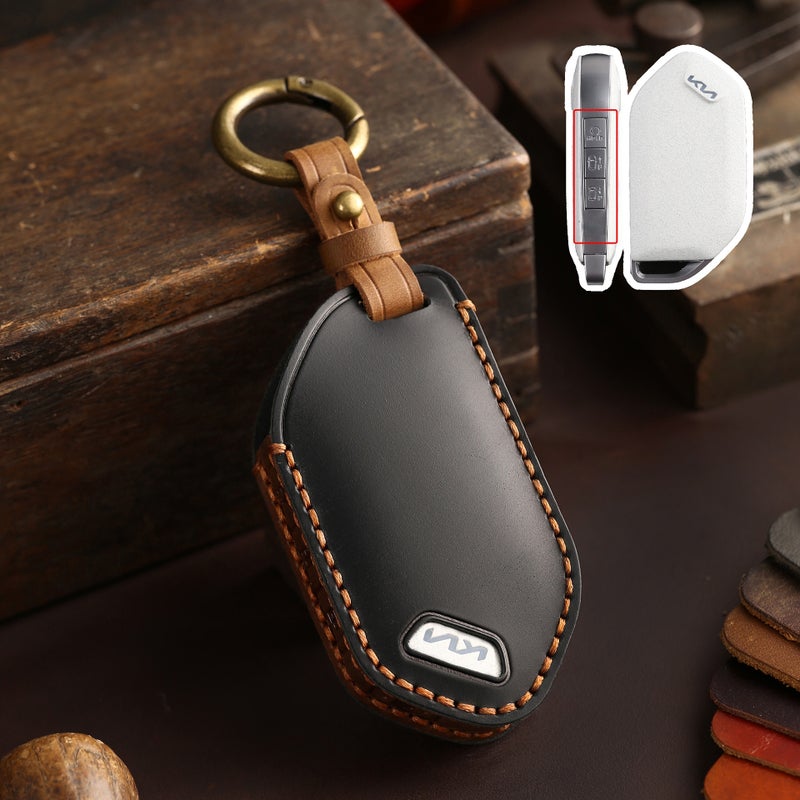 كيا غطاء مفتاح سيارة جلدي جديد للسيارات الكورية من كيا لعام 2024، غطاء مفتاح فاخر من جلد البقر - Image 1