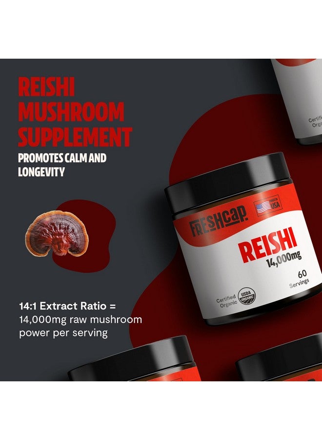 فريش كاب مشرومز مسحوق فطر الريشي من فريش كاب، ١٤٠٠٠ ملغ - مسحوق مُكمّل غذائي مُستخلص من الفطر العضوي، مزيج مُكمّل الريشي الأحمر الأيورفيدي (٦٠ حصة) - Image 1