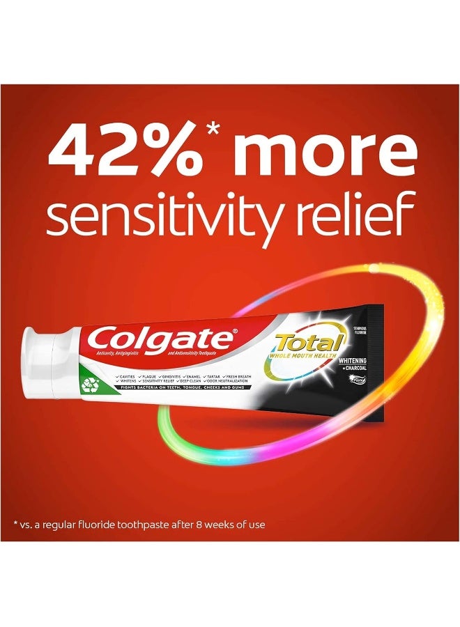 Colgate Total Whitening + Charcoal Toothpaste, 10 Benefits Including Sensitivity Relief and Teeth Whitening Toothpaste, 4.8 oz Tube, 2 Pack - Image 2