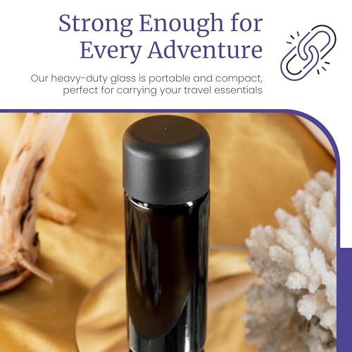 Infinity Jars Black Ultraviolet Glass Slow Pour Screw-Top Bottle 50 ML(1.7 fl oz) Airtight Refillable Container with Neck Finish for Massage Oil, Shampoo, Lotion, Hot sauce - Airtight black Cap - Image 3