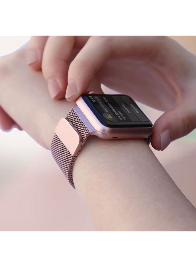 Kmaxai متوافق مع Apple Watch S10/9 Milanese Loop Ultra 2/1st Gen Se/8/7/6 ساعة معصم من الفولاذ المقاوم للصدأ معدنية مضفرة مع مشبك مغناطيسي، 45/46/49mm، وردي - Image 5