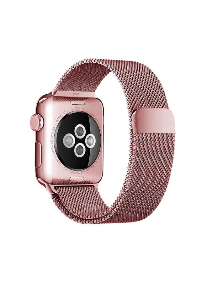Kmaxai متوافق مع Apple Watch S10/9 Milanese Loop Ultra 2/1st Gen Se/8/7/6 ساعة معصم من الفولاذ المقاوم للصدأ معدنية مضفرة مع مشبك مغناطيسي، 45/46/49mm، وردي - Image 1