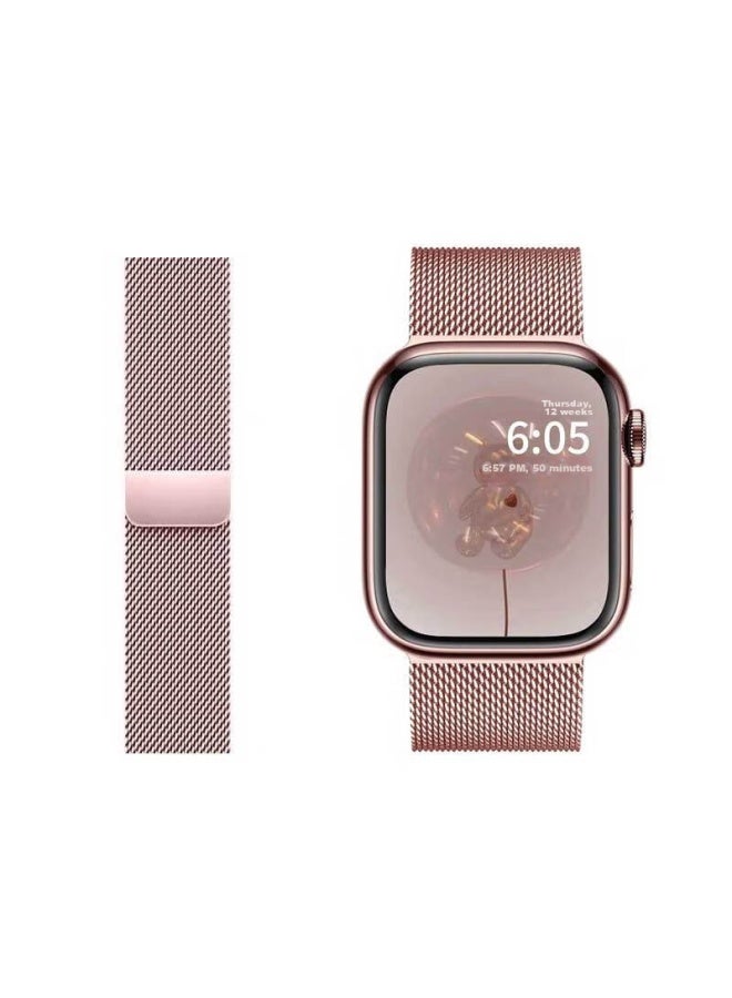 Kmaxai متوافق مع Apple Watch S10/9 Milanese Loop Ultra 2/1st Gen Se/8/7/6 ساعة معصم من الفولاذ المقاوم للصدأ معدنية مضفرة مع مشبك مغناطيسي، 45/46/49mm، وردي - Image 3