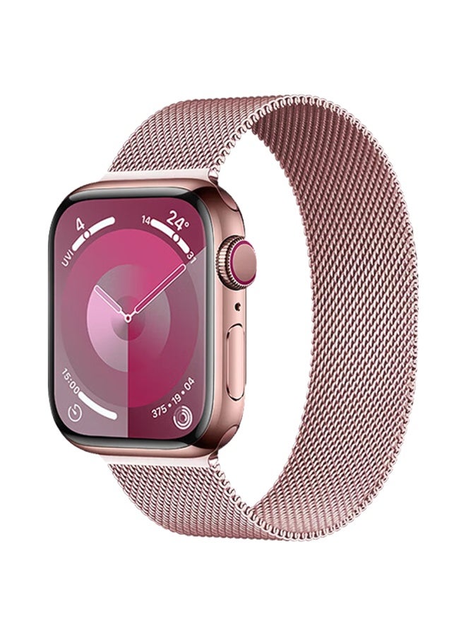 Kmaxai متوافق مع Apple Watch S10/9 Milanese Loop Ultra 2/1st Gen Se/8/7/6 ساعة معصم من الفولاذ المقاوم للصدأ معدنية مضفرة مع مشبك مغناطيسي، 45/46/49mm، وردي - Image 4