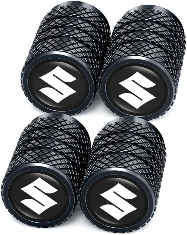 Greenworld Premium Black Metal Car Tyre Valve Cap Air Cap Car Tyre Valve Stem Cap Air Covers Compatible with Suzuk-i Model Car - Image 1