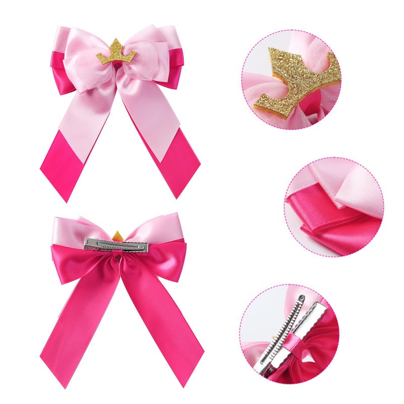 Fancheer Princess Hair Bows Clips for Girls Women 5Inch Fairy Hair Accessories Pink - Image 2