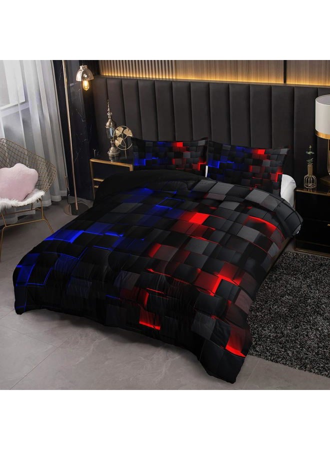 Nttopship Neon Red and Blue Comforter Set Twin Geometric Kids Bedding Set,3 PCS Geometry Honeycomb Bed Set Modern Quilt Set 1 Comforter 2 Pillow Cases Cool Room Decor All Season B-Side Black - Image 4