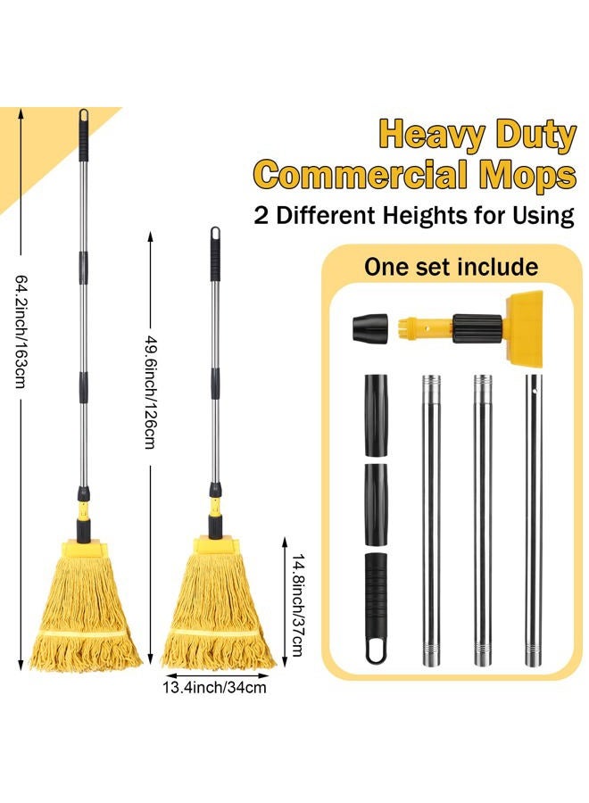 Gejoy 2 Sets Looped End Commercial Mop Heavy Duty Industrial Mop with 4 Mop Replacement Heads, Stainless Steel Pole, Iron Clamp Cotton Mops for Floor Cleaning, Dust, Wood Floor, Kitchen, Blue, Yellow - Image 2