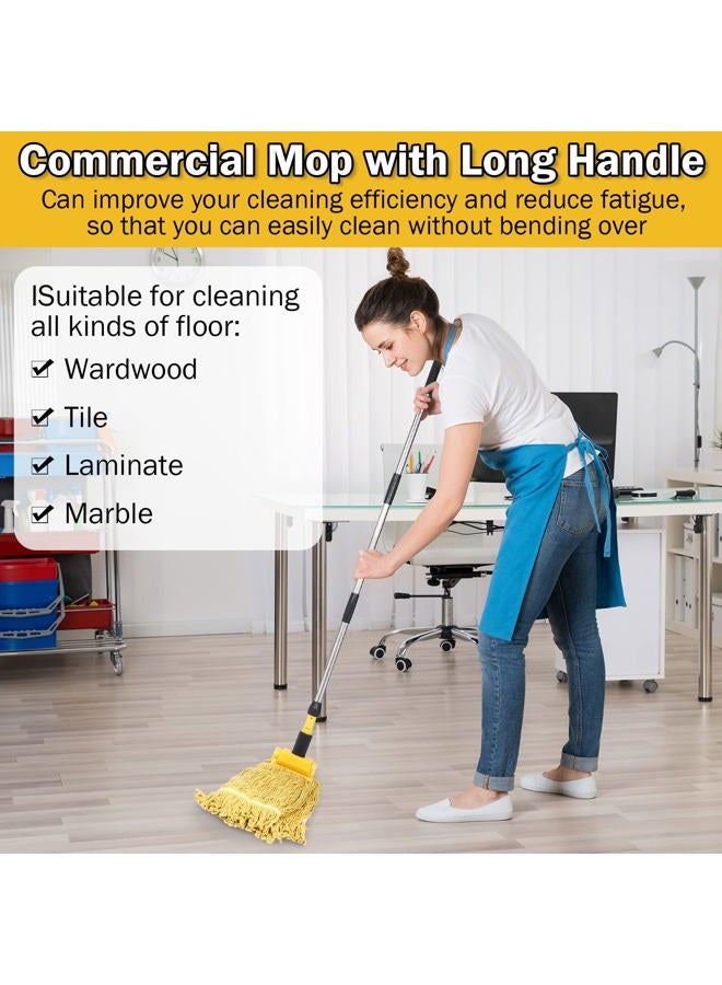 Gejoy 2 Sets Looped End Commercial Mop Heavy Duty Industrial Mop with 4 Mop Replacement Heads, Stainless Steel Pole, Iron Clamp Cotton Mops for Floor Cleaning, Dust, Wood Floor, Kitchen, Blue, Yellow - Image 4