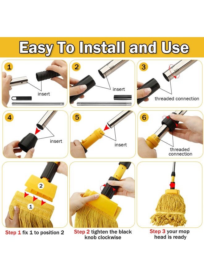Gejoy 2 Sets Looped End Commercial Mop Heavy Duty Industrial Mop with 4 Mop Replacement Heads, Stainless Steel Pole, Iron Clamp Cotton Mops for Floor Cleaning, Dust, Wood Floor, Kitchen, Blue, Yellow - Image 3