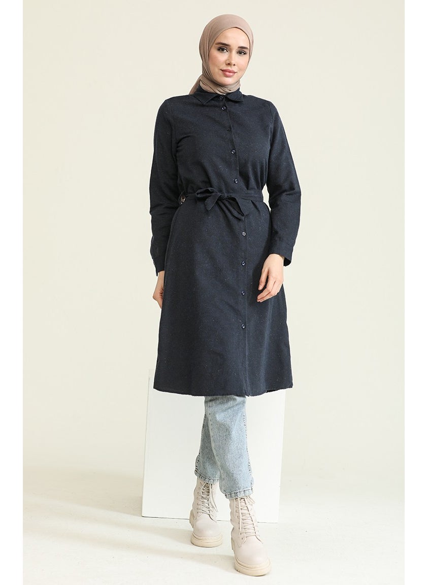 Sefa Merve - Wool Viscose Belted Tunic 6544-07 Navy Blue - Image 1