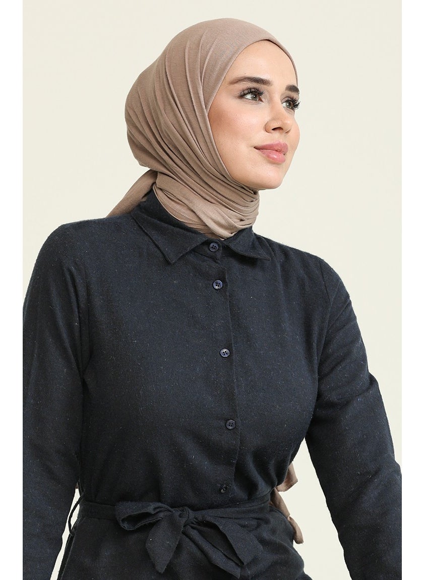 Sefa Merve - Wool Viscose Belted Tunic 6544-07 Navy Blue - Image 1