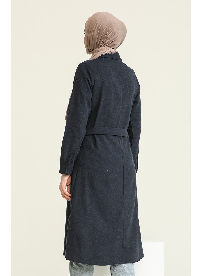 Sefa Merve - Wool Viscose Belted Tunic 6544-07 Navy Blue - Image 1