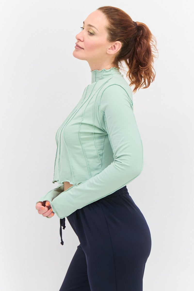 Reebok Women Sportswear Fit Embroidered Logo Outdoor Top, Sage Green - Image 2