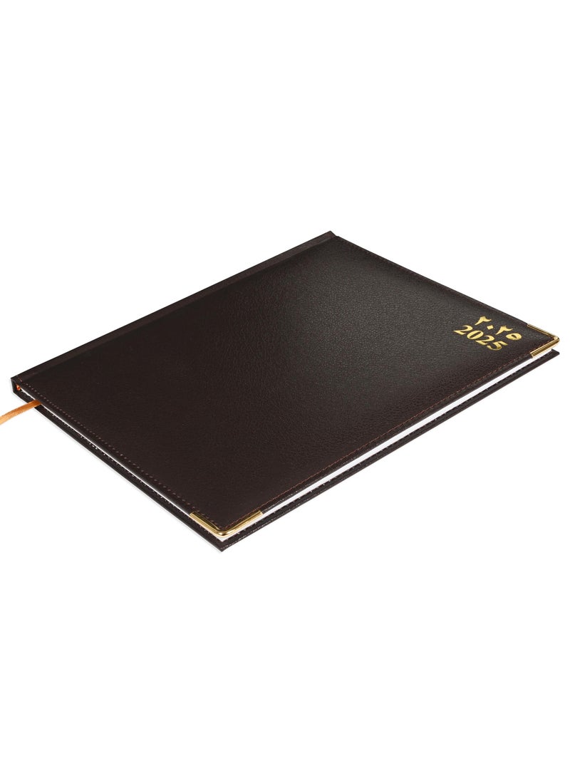 FIS FIS 2025 Executive Diary  Arabic/English/French Vinyl Padded Sewn Cover (1-Week at a Glance) Chocolate - FSDI35AE25CH  - Image 1