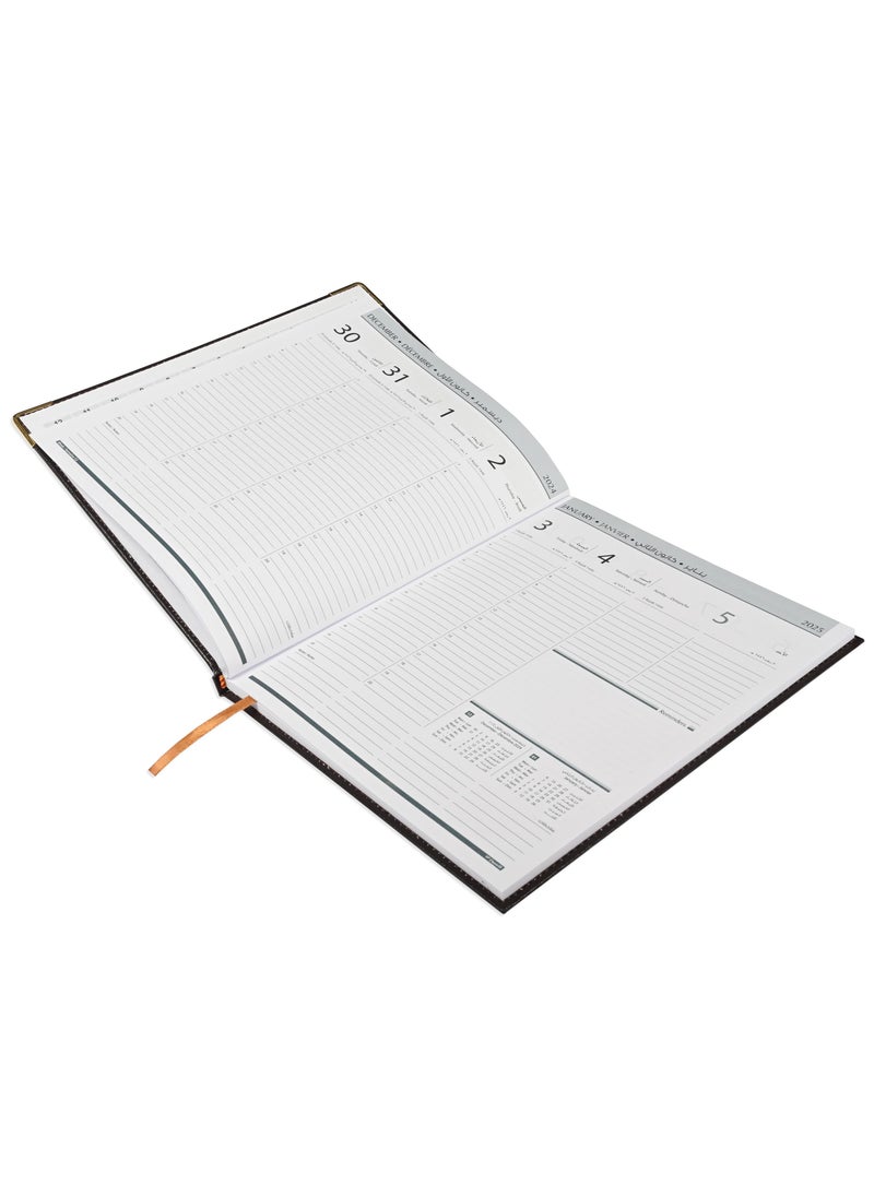 FIS FIS 2025 Executive Diary  Arabic/English/French Vinyl Padded Sewn Cover (1-Week at a Glance) Chocolate - FSDI35AE25CH  - Image 2
