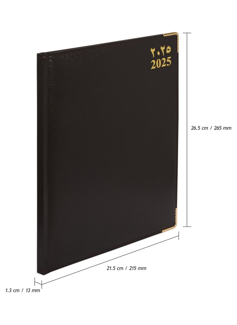 FIS FIS 2025 Executive Diary  Arabic/English/French Vinyl Padded Sewn Cover (1-Week at a Glance) Chocolate - FSDI35AE25CH  - Image 4