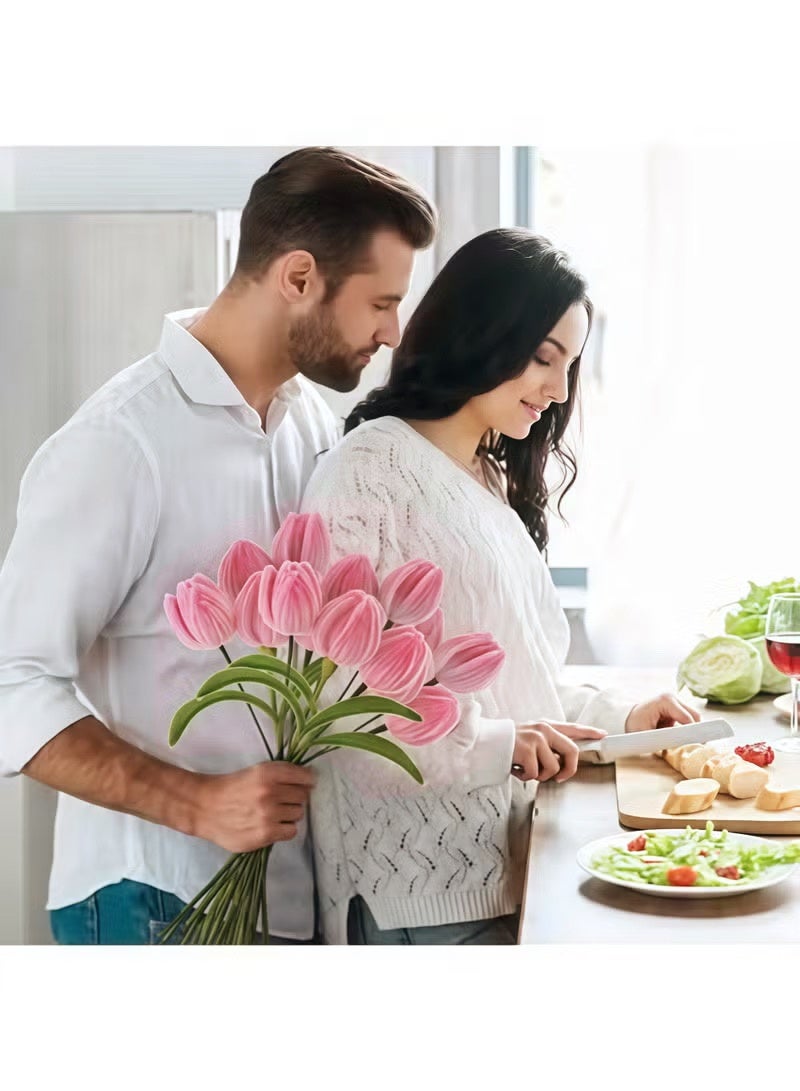 هوجان منظفـات أنابيب على شكل زهور التوليب الوردية المتدرجة للأشغال اليدوية، مجموعة DIY من أسلاك الشنيل مع مسحوق تلوين وردي وفرشاة، سيقان زهور وشريط زهور ومستلزمات تغليف الباقات، للأعمال الفنية والحرفية (8 زهور) - Image 5