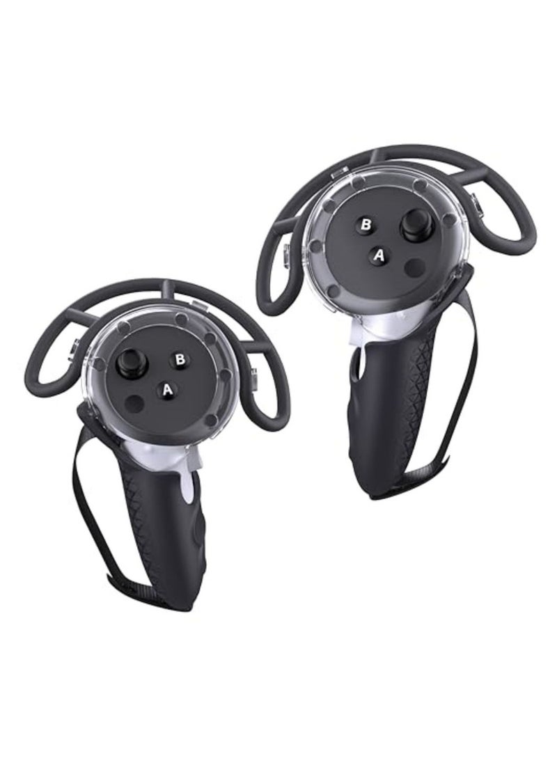 KASTWAVE VR Controller Grips Cover for Meta Quest 3 Accessories, TPU Controller Protector with Adjustable Straps with Controller Hand Straps and 2pcs Joystick Cover for Meta Quest 3 Accessories (Black)  - Image 1