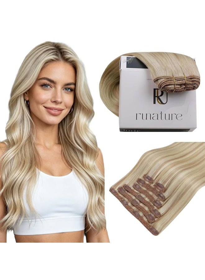 RUNATURE Remy Hair Extensions Clip ins Blonde 14 inch 95g #18P60 - Image 1