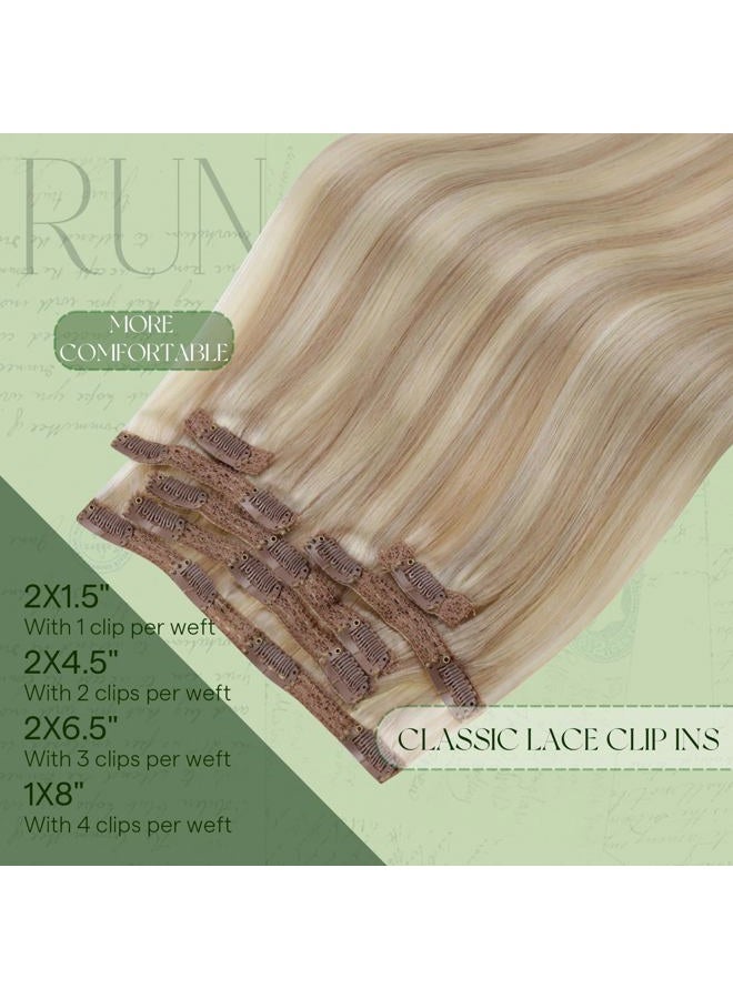 RUNATURE Remy Hair Extensions Clip ins Blonde 14 inch 95g #18P60 - Image 4