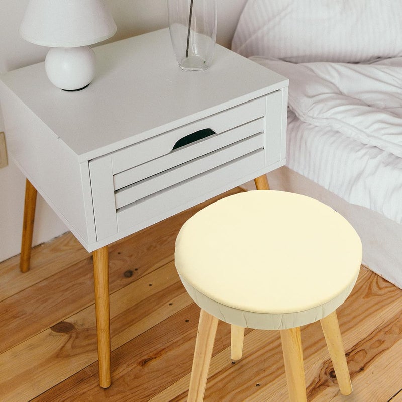 Stool Cover 30cm Diameter Beige Fabric Bar Stool Seat Protector Elastic Stretch Chair Cover for Home Dining Room Kitchen Slipcover - Image 4