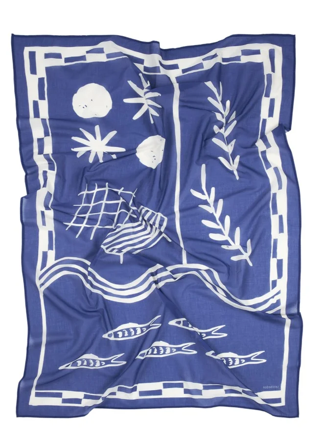 nobodinoz Portofino Pareo Beach Towel - Full Blue