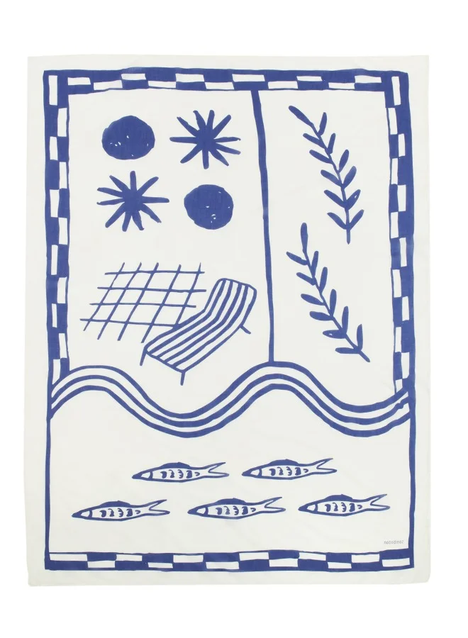 nobodinoz Portofino Pareo Beach Towel - Natural Blue