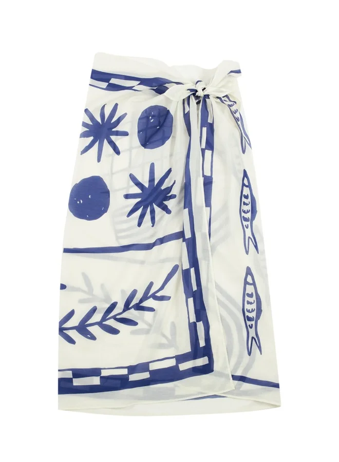 nobodinoz Portofino Pareo Beach Towel - Natural Blue