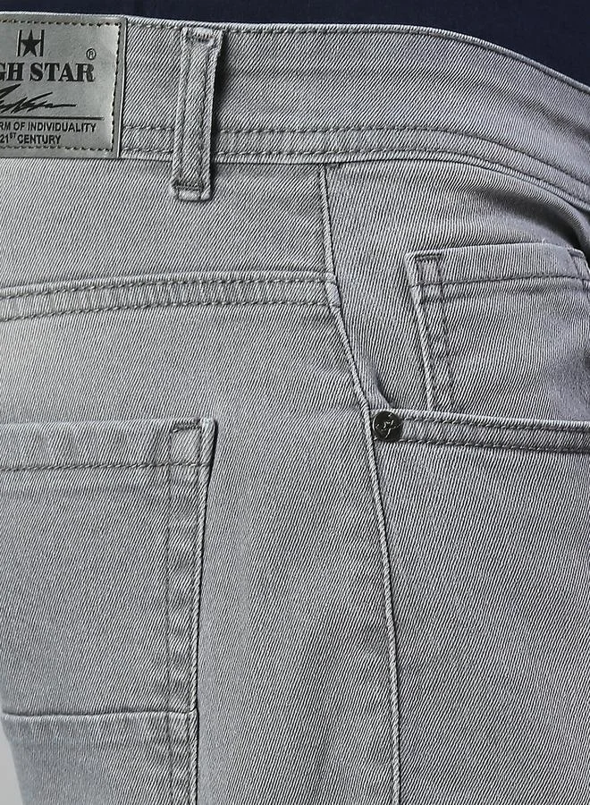 HIGH STAR Men's Grey Cotton Blend Solid Pattern Full Length Bootcut Jeans