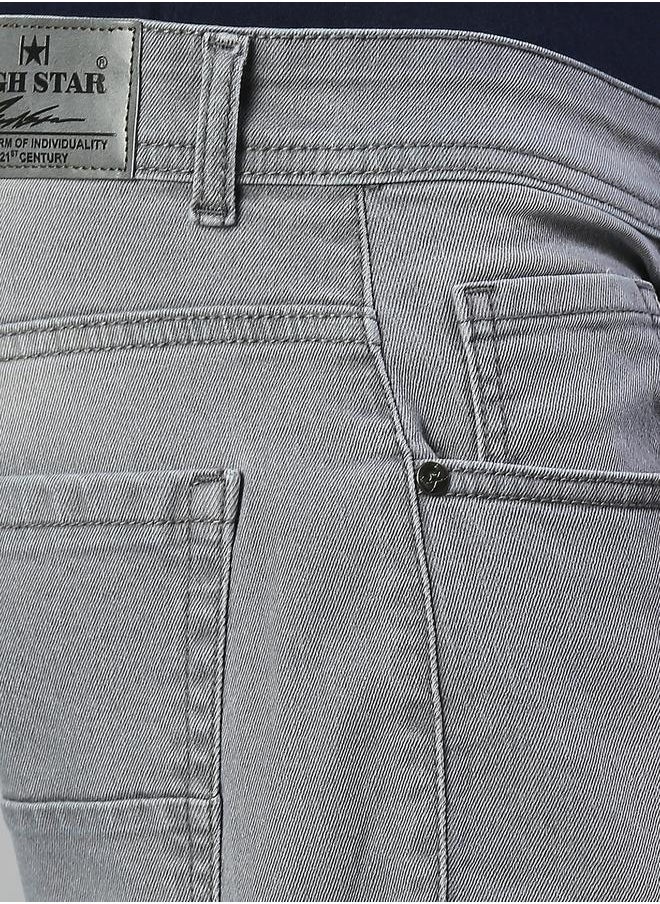 Men's Grey Cotton Blend Solid Pattern Full Length Bootcut Jeans