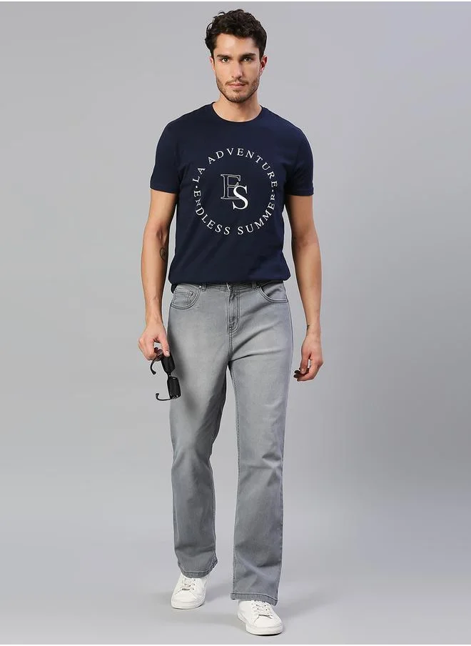 HIGH STAR Men's Grey Cotton Blend Solid Pattern Full Length Bootcut Jeans