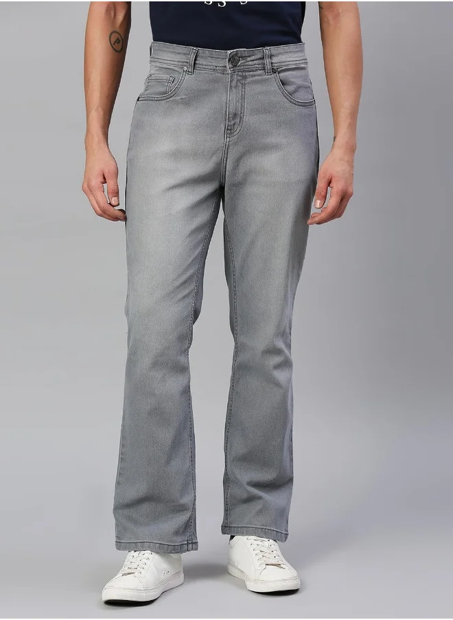 HIGH STAR Men Grey Bootcut Light Fade Stretchable Cotton Jeans