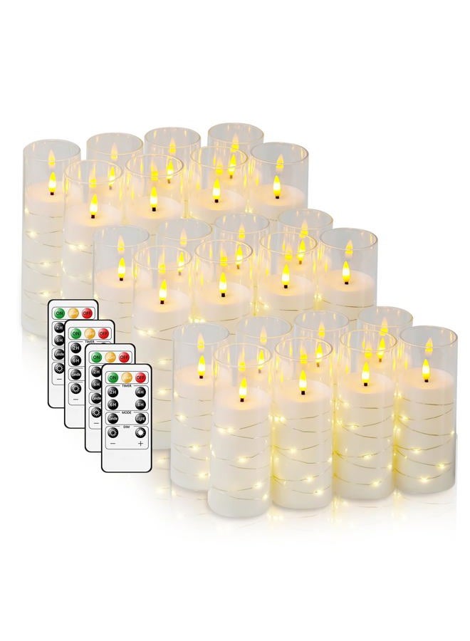 kakoya Flameless LED Candles with Timer 24 Pc Flickering Flameless Candles for Romantic Ambiance and Home Decoration Stable Acrylic Shell,with Embedded Star String，Battery Operated Candles（White） - Image 1