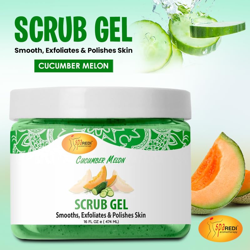 SPA REDI Exfoliating Scrub Pumice Gel Cucumber Melon 16 oz Manicure Pedicure and Body Exfoliator Infused with Hyaluronic Acid Amino Acids Panthenol and Comfrey Extract - Image 2