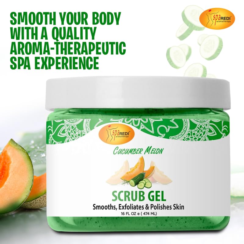 SPA REDI Exfoliating Scrub Pumice Gel Cucumber Melon 16 oz Manicure Pedicure and Body Exfoliator Infused with Hyaluronic Acid Amino Acids Panthenol and Comfrey Extract - Image 3