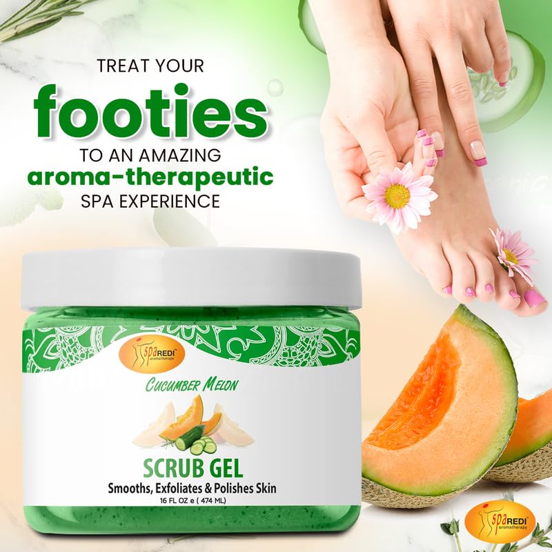 SPA REDI Exfoliating Scrub Pumice Gel Cucumber Melon 16 oz Manicure Pedicure and Body Exfoliator Infused with Hyaluronic Acid Amino Acids Panthenol and Comfrey Extract - Image 4
