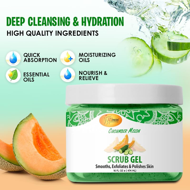 SPA REDI Exfoliating Scrub Pumice Gel Cucumber Melon 16 oz Manicure Pedicure and Body Exfoliator Infused with Hyaluronic Acid Amino Acids Panthenol and Comfrey Extract - Image 5