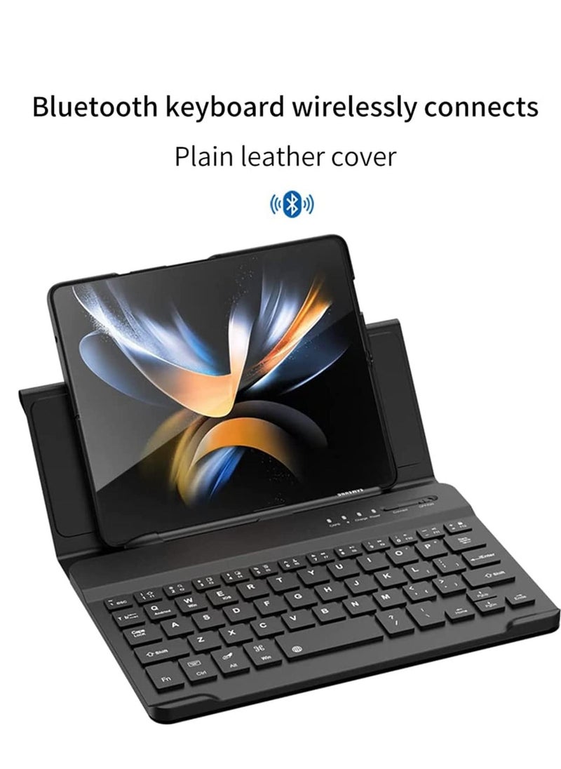 SYOSI - Leather Cover for Samsung Galaxy Z Fold4 with Keyboard Holster and S Pen Holder, Light Luxury Elegant Black Bluetooth Wirelessly Connects, Detachable Wireless - Image 1