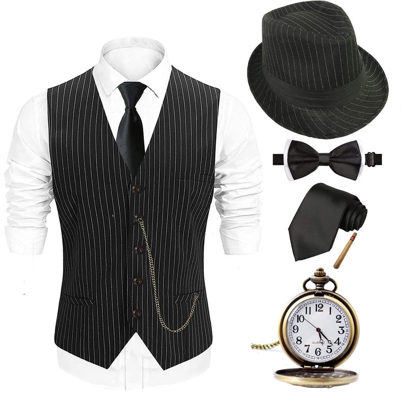 EFORLED Halloween 1920s Mens Costume 2025,Gatsby Gangster Vest,Vintage Pocket Watch,Pre Tied Bow Tie,Tie,TT-XL1 - Image 1