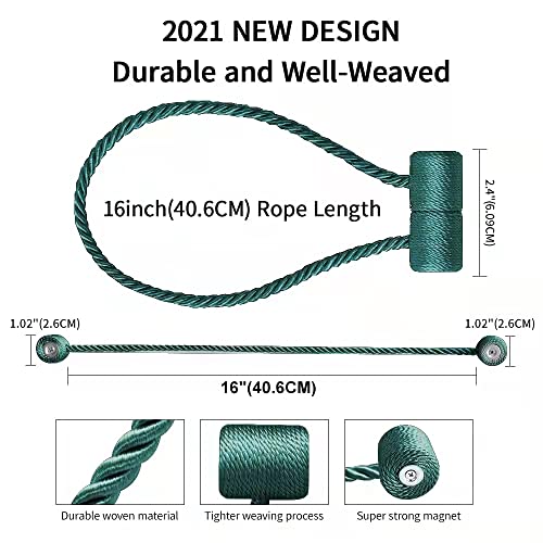 XDerlin 2 Pack Window Magnetic Curtain Tiebacks Holdbacks VS Upgraded 16 Inch Decorrative Outdoor Curtain Tiebacks for Drapery Tie Backs for Home Office Blackout Sheer Curtains(Teal) - Image 3