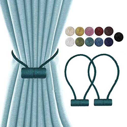 XDerlin 2 Pack Window Magnetic Curtain Tiebacks Holdbacks VS Upgraded 16 Inch Decorrative Outdoor Curtain Tiebacks for Drapery Tie Backs for Home Office Blackout Sheer Curtains(Teal) - Image 1